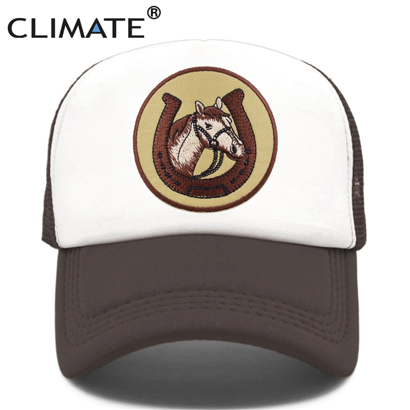 CLIMATE Horse Horseshoe Cap Summer Equestrian  Horseman Trucker Cap Equestrianism Riding Cool Sport Hat Cap Mesh Cap Adult Kid