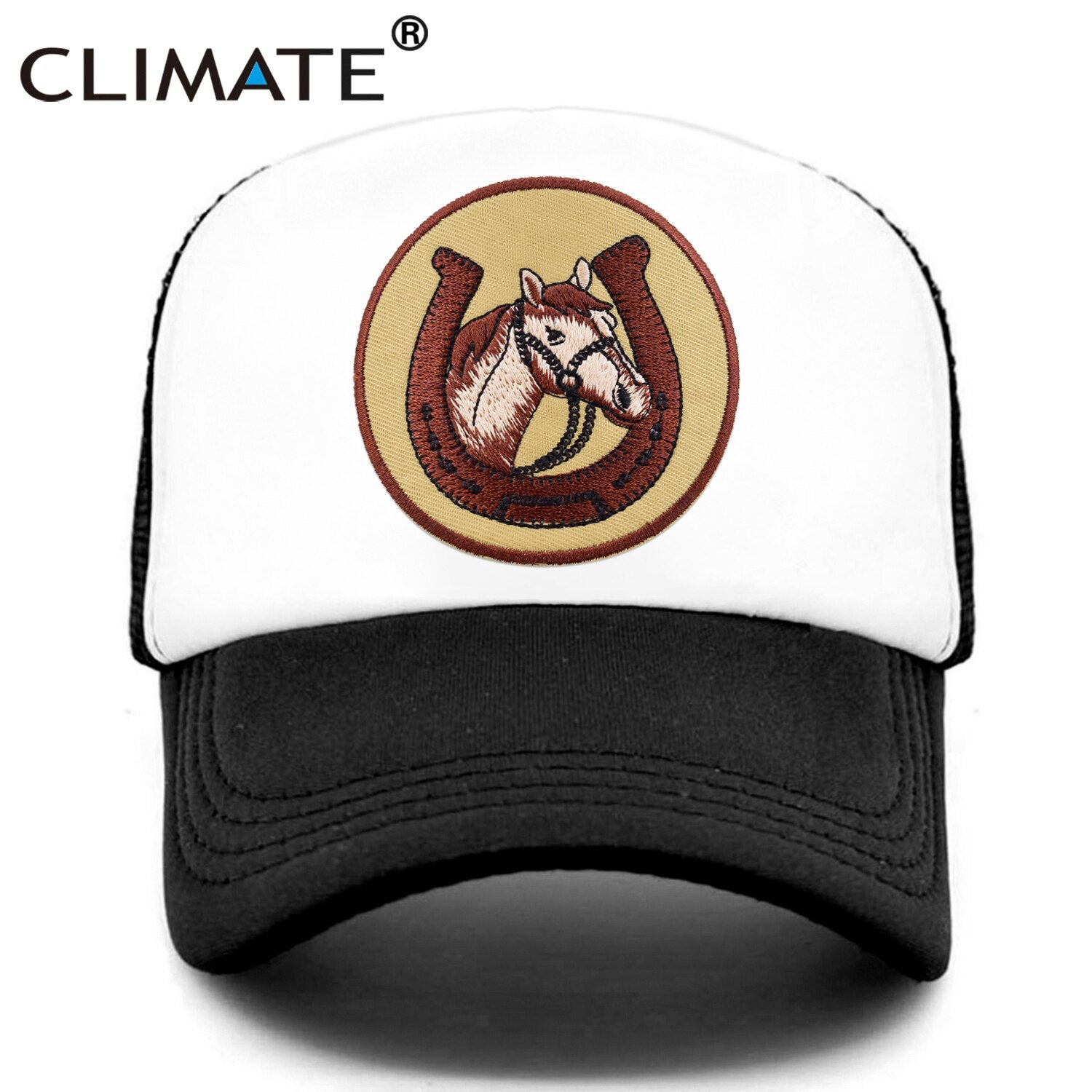 CLIMATE Horse Horseshoe Cap Summer Equestrian  Horseman Trucker Cap Equestrianism Riding Cool Sport Hat Cap Mesh Cap Adult Kid