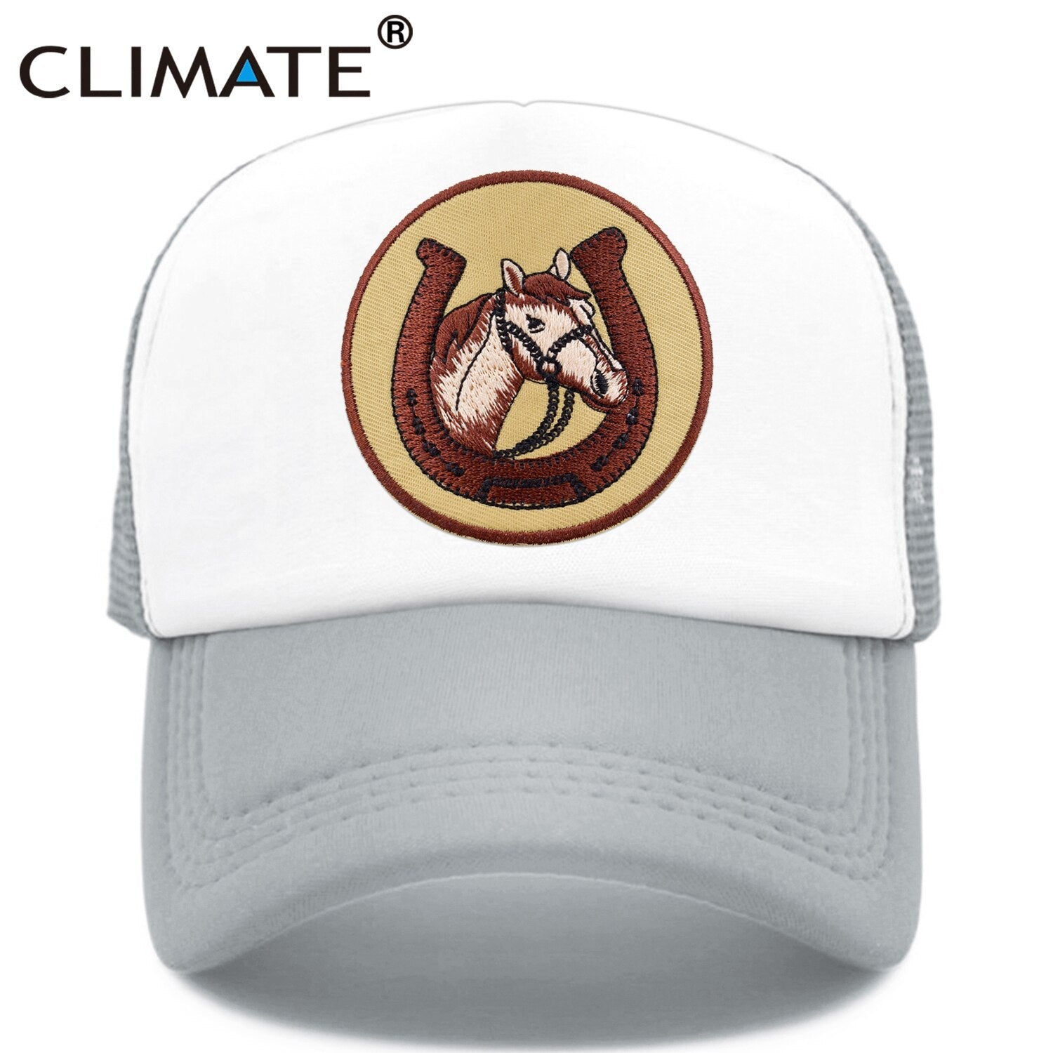 CLIMATE Horse Horseshoe Cap Summer Equestrian  Horseman Trucker Cap Equestrianism Riding Cool Sport Hat Cap Mesh Cap Adult Kid