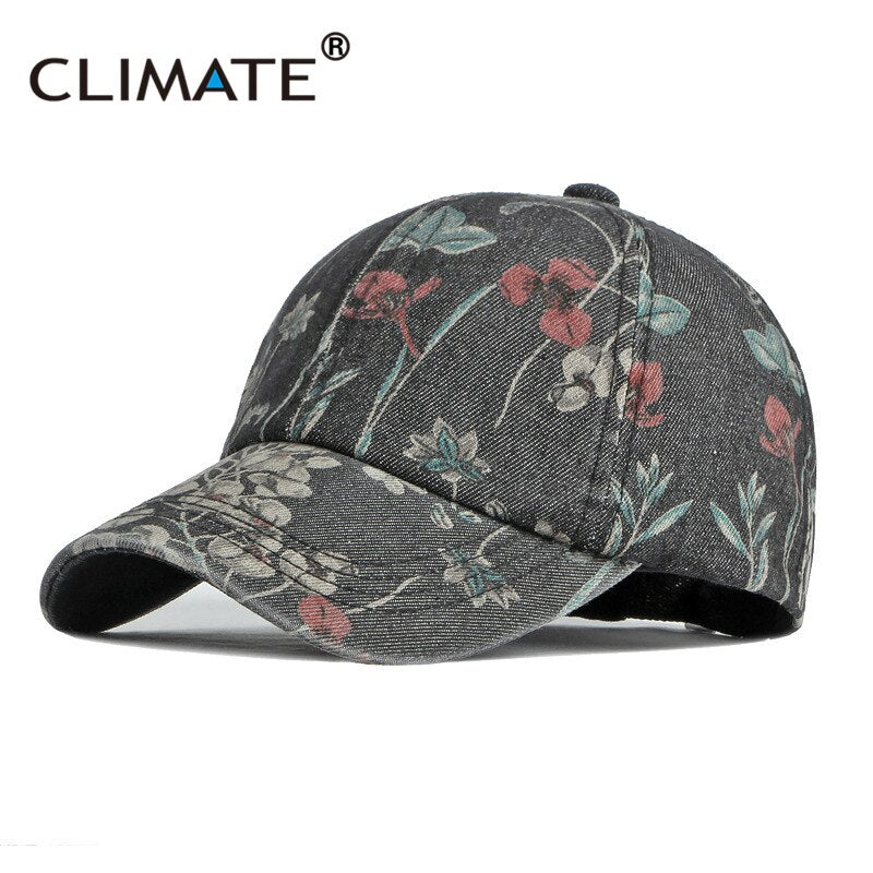 CLIMATE Floral Denim Baseball Cap Hat Women Fashion Flower Caps Denim Jeans Women Wear Cap Women Cool Hat Caps for Women Girls