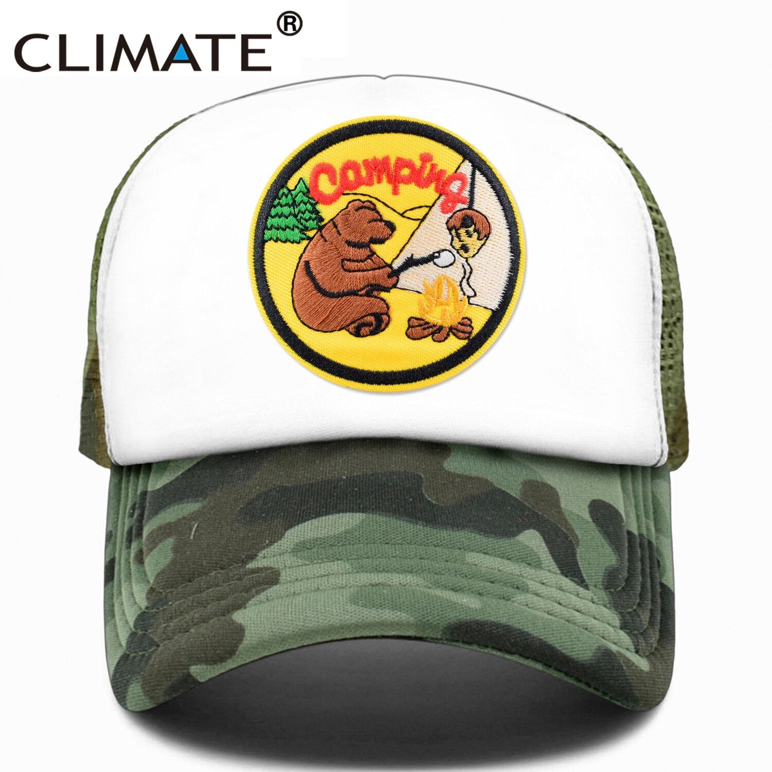 CLIMATE Funny Camping Cap New Happy Camp Camper Summer Trucker Cap Green Hiking