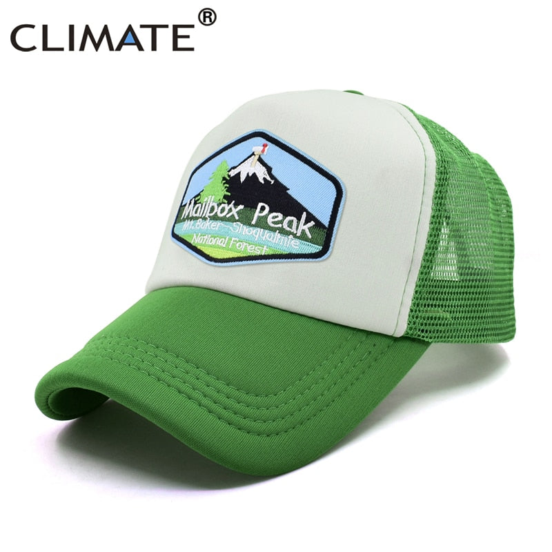 CLIMATE New Hike Green Cap Cool Mailbox Peak Trucker Cap Forest Cap Hat Peak Mountain Hiking Baseball Cap Cool Summer Mesh Cap