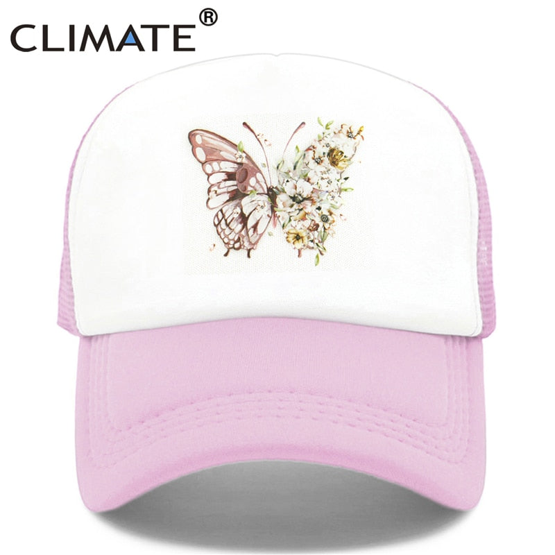 CLIMATE Women Butterfly flower Cap New Girls Flower Butterfly Hat Cap Hip Hop Baseball Trucker Mesh Cool Caps Hat for Women girl