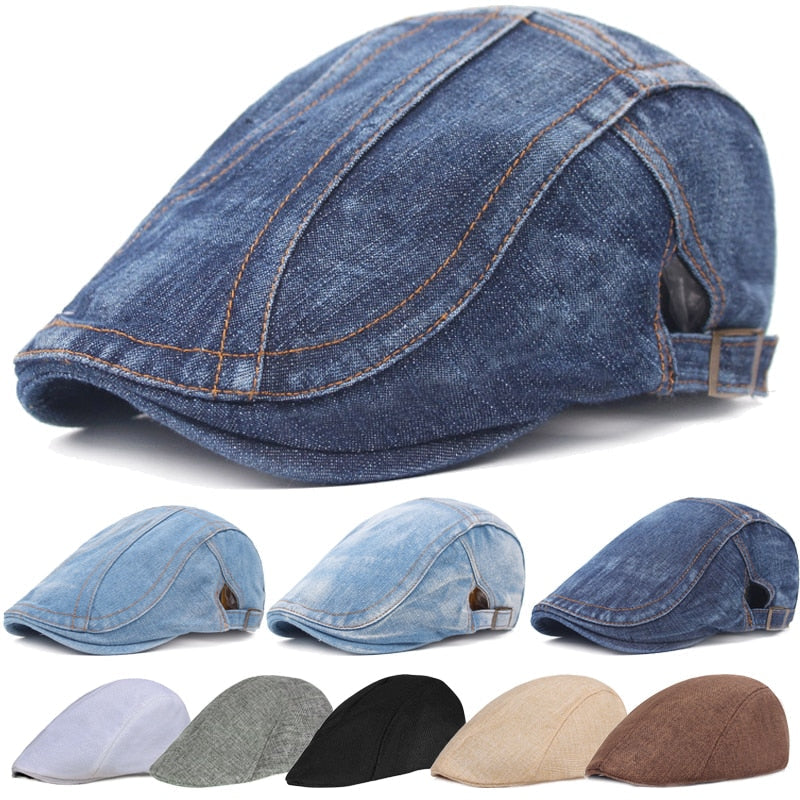 Adjustable Denim Beret Hats Men Women Jeans Berets Newsboy Flat Gatsby Cabbie Driving Windpoof Cap Hats Forward Peaked Caps