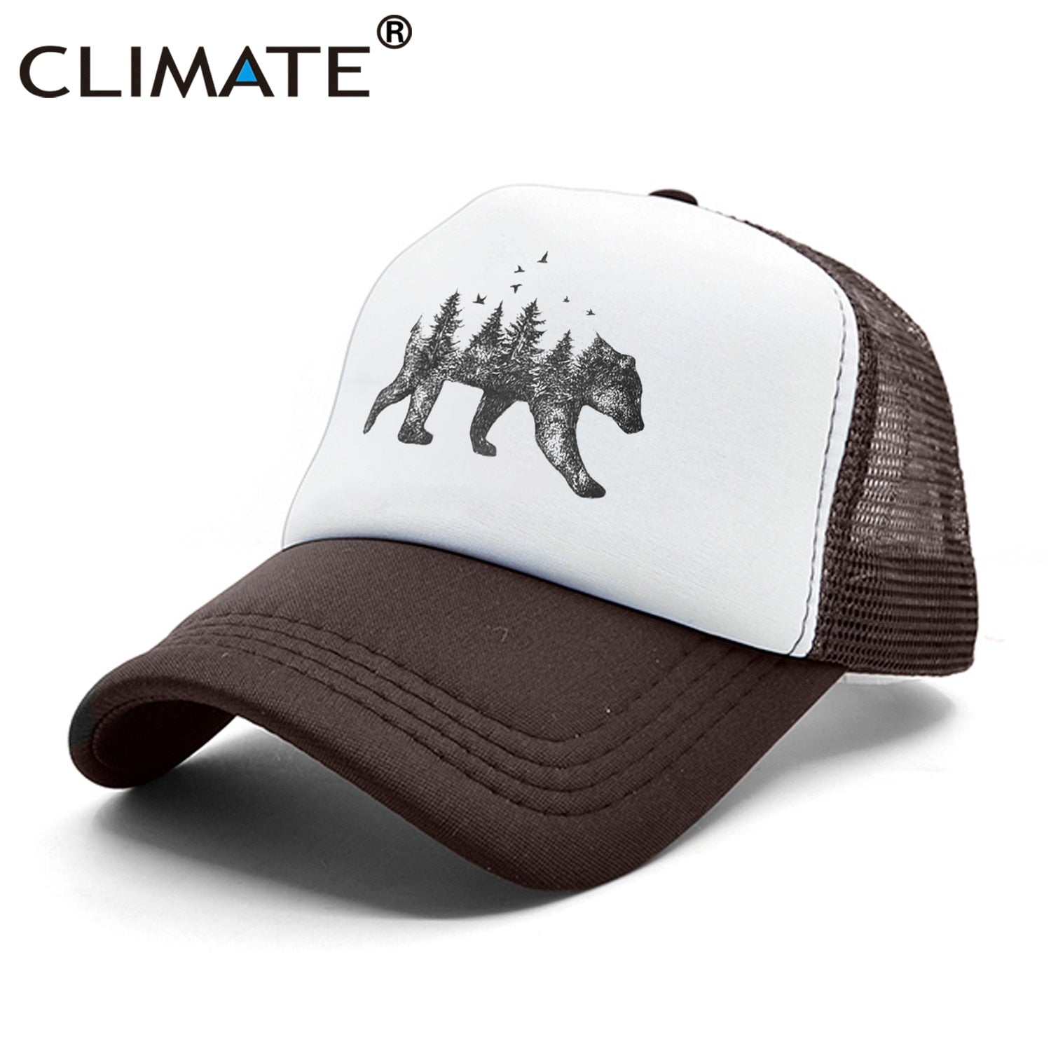 CLIMATE Forest Bear Trucker Cap Hunt Hunting Cap Hat Hip Hop Men Women Hat Baseball Cap Cool Summer Mesh Caps