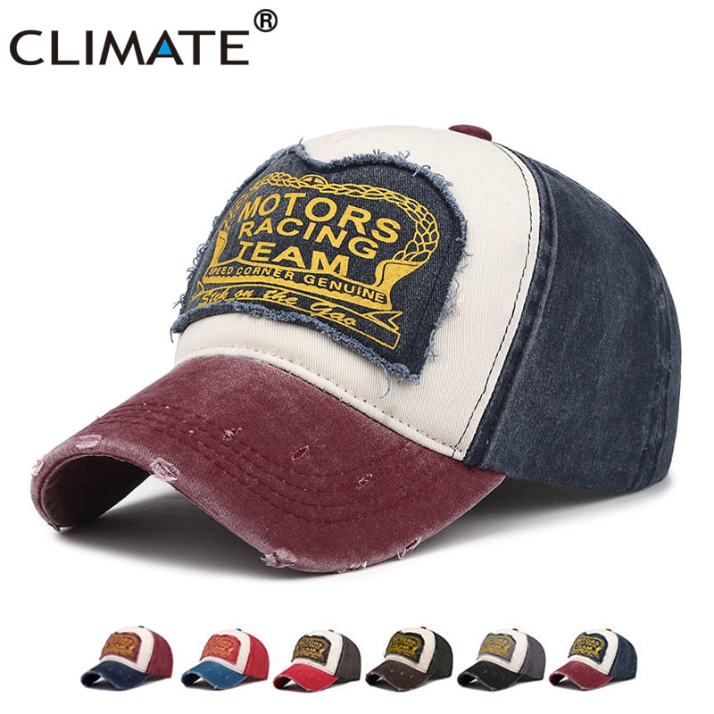 CLIMATE Cool Motor Baseball Cap Caps Motor Fan Men Cool Contrast Color Fashion Cap Cotton Jeans Hat Caps for Adult Men