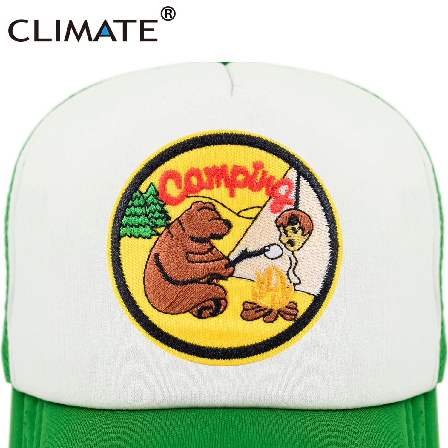 CLIMATE Funny Camping Cap New Happy Camp Camper Summer Trucker Cap Green Hiking