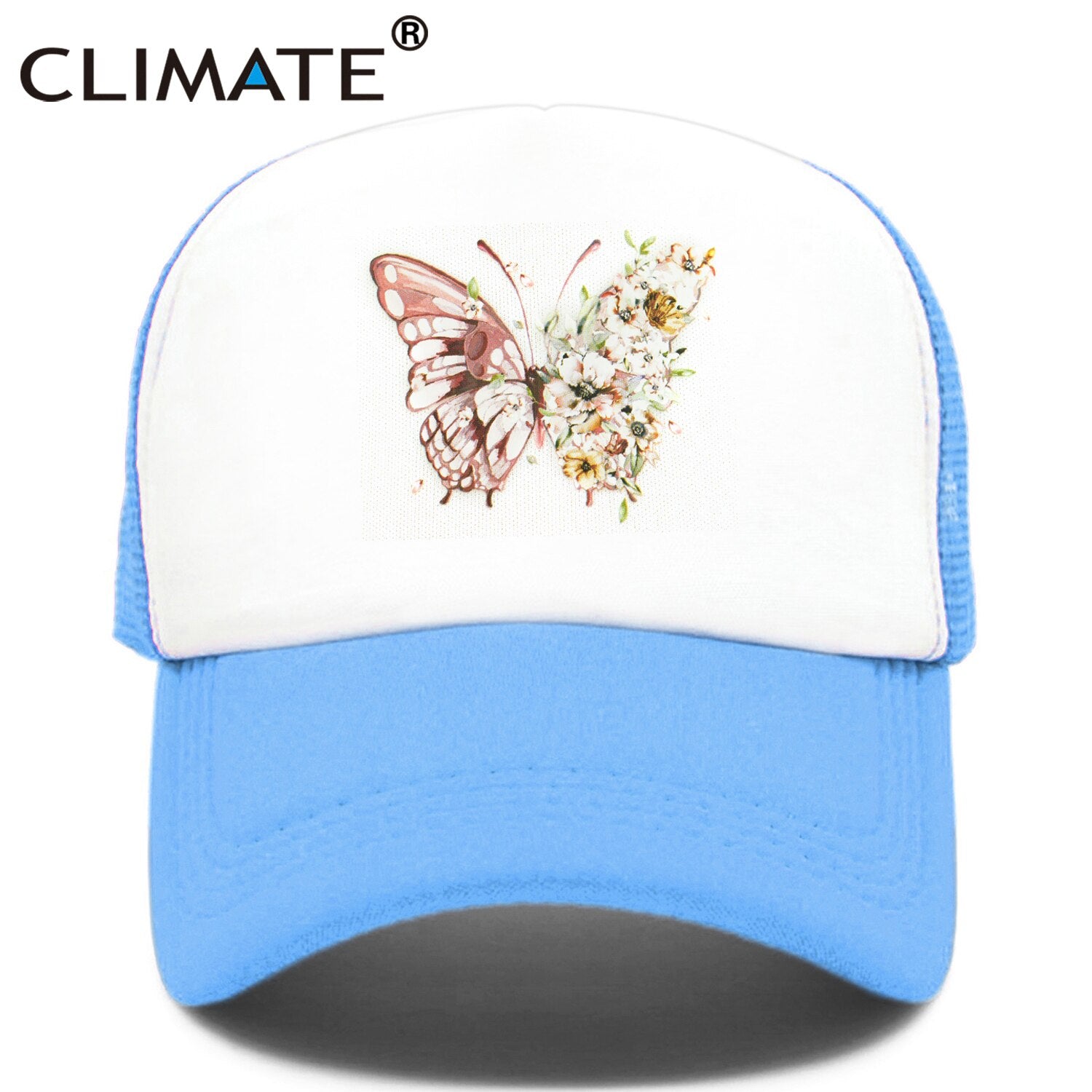 CLIMATE Women Butterfly flower Cap New Girls Flower Butterfly Hat Cap Hip Hop Baseball Trucker Mesh Cool Caps Hat for Women girl