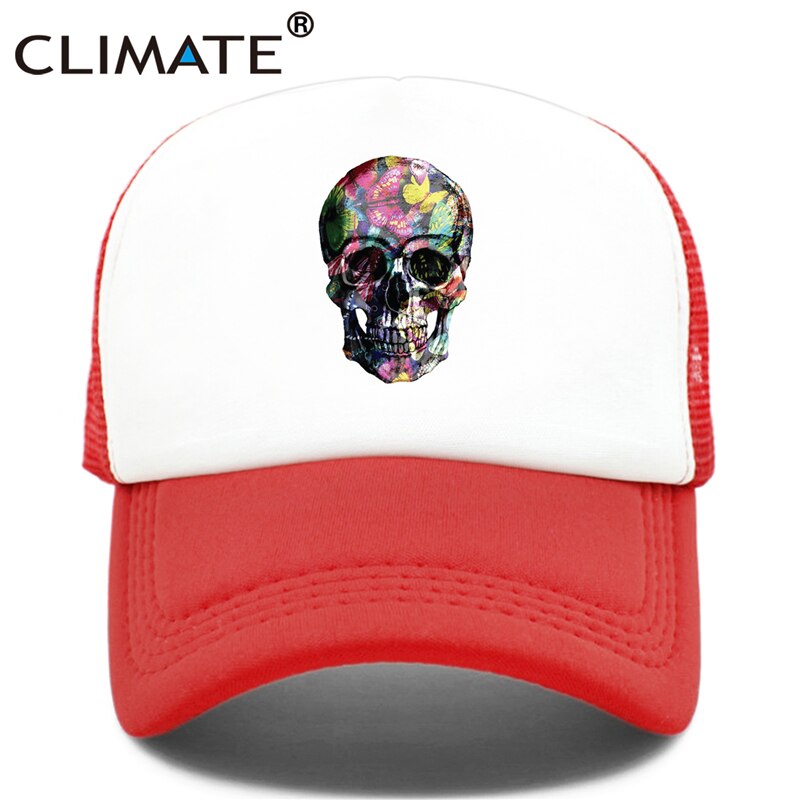 CLIMATE Flower Skeleton Trucker Cap Butterfly Skull Bone Cool Cap Fancy HipHop Baseball Caps Summer Mesh Cap Hat for Men