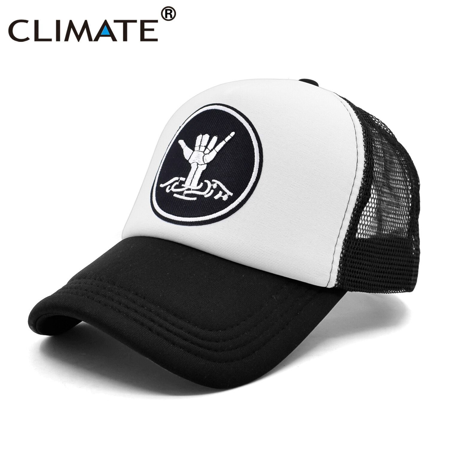 CLIMATE Men Cool Rock Trucker Cap Rock and Roll Mesh Hat Cap Metal Music Black Rocker Summer Baseball Cap Black Trucker Caps Hat