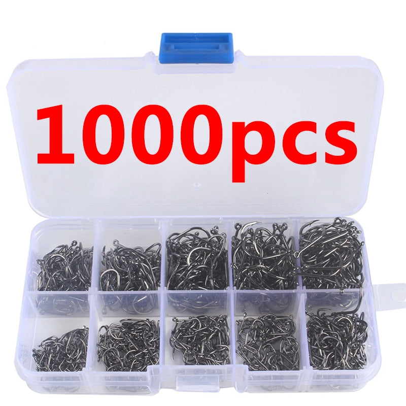 100/200/300/400/500/600/1000pcs Fishing Hook Set High-Carbon Steel Barbed Fishhooks for Saltwater Freshwater Fishing Accessories