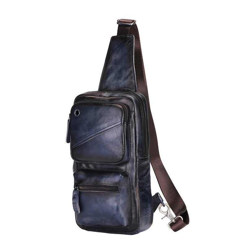 Hot Sale Real Original Leather Triangle Sling Chest Bag 8" Tablet Design One Shoulder Strap Cross-body Bag For Men Male 8020