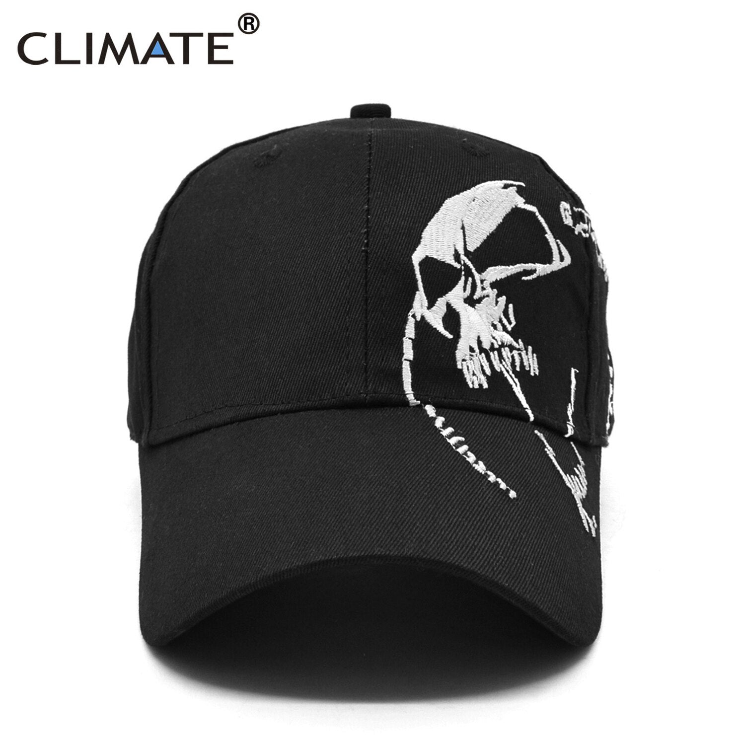 CLIMATE Black Skull Baseball Cap Men Skeleton Bone Embroidery Sport Cap Cool Black Cool Cap Hats Cotton Baseball Caps Men