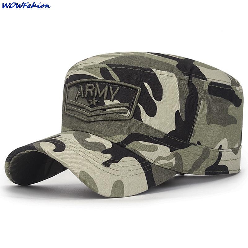 Summer Men's ARMY Corps Cap Hat Military Hats Camouflage Flat Top Hat Men Cotton Hat  Embroidered Camo Hat