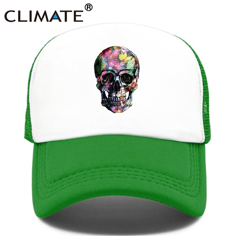 CLIMATE Flower Skeleton Trucker Cap Butterfly Skull Bone Cool Cap Fancy HipHop Baseball Caps Summer Mesh Cap Hat for Men