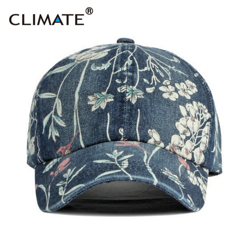 CLIMATE Floral Denim Baseball Cap Hat Women Fashion Flower Caps Denim Jeans Women Wear Cap Women Cool Hat Caps for Women Girls