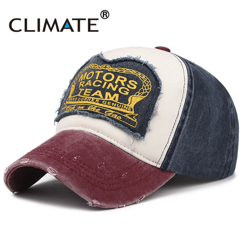 CLIMATE Cool Motor Baseball Cap Caps Motor Fan Men Cool Contrast Color Fashion Cap Cotton Jeans Hat Caps for Adult Men