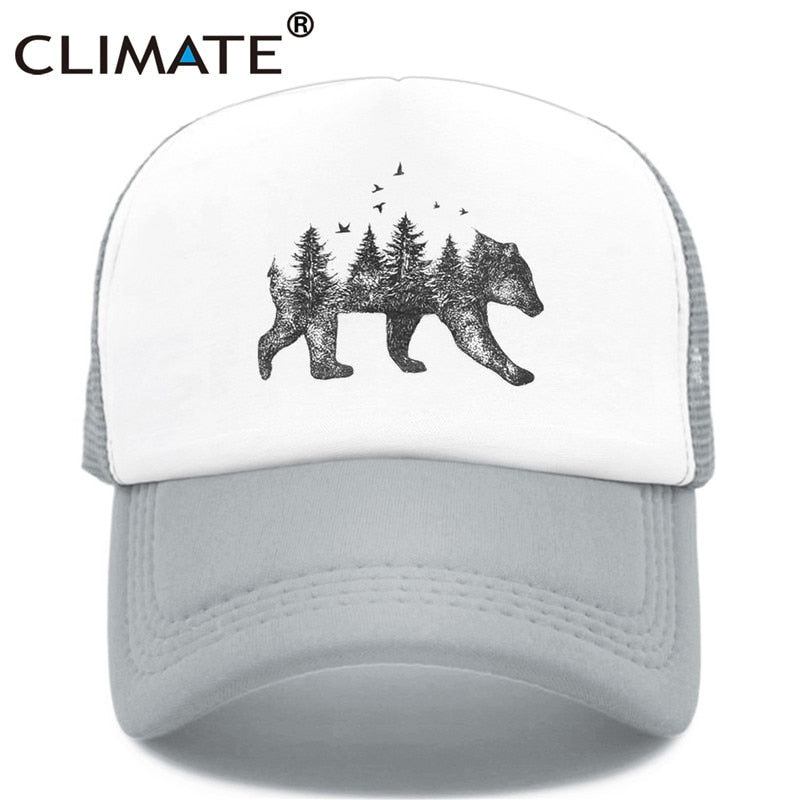 CLIMATE Forest Bear Trucker Cap Hunt Hunting Cap Hat Hip Hop Men Women Hat Baseball Cap Cool Summer Mesh Caps