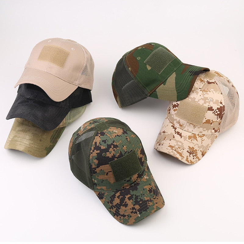 Outdoor Camouflage Mesh Caps Simplicity Adjustable Tactical Cap Military Cap Army Hats Camo Hunting Cap Sport Cycling Hiking Cap