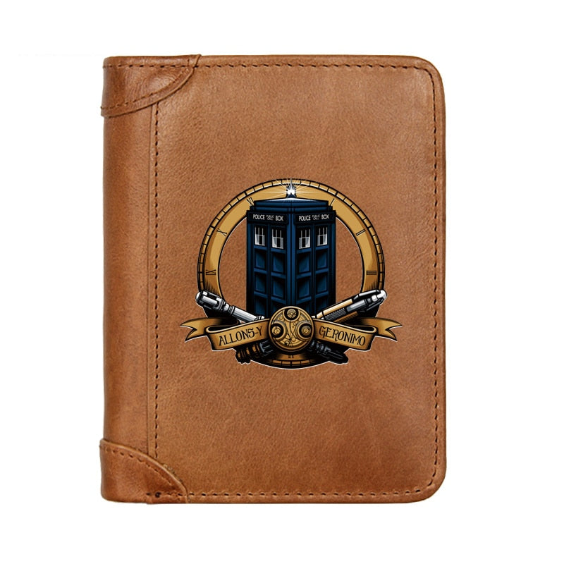 Luxury Doctor Who Symbol Cover Genuine Leather Men Wallet Classic Pocket Slim Card Holder Male Short Coin Purses