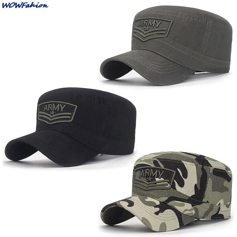 Summer Men's ARMY Corps Cap Hat Military Hats Camouflage Flat Top Hat Men Cotton Hat  Embroidered Camo Hat