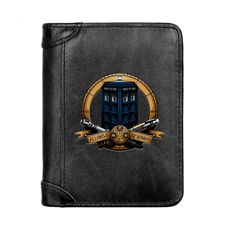 Luxury Doctor Who Symbol Cover Genuine Leather Men Wallet Classic Pocket Slim Card Holder Male Short Coin Purses