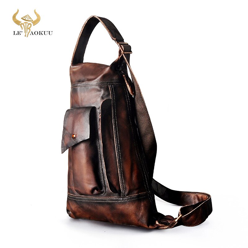 New Hot Sale Real Genuine Leather Fashion Chest Sling Bag For Men 9" Tablet Design Travel One Shoulder Cross-body Bag Male 2329