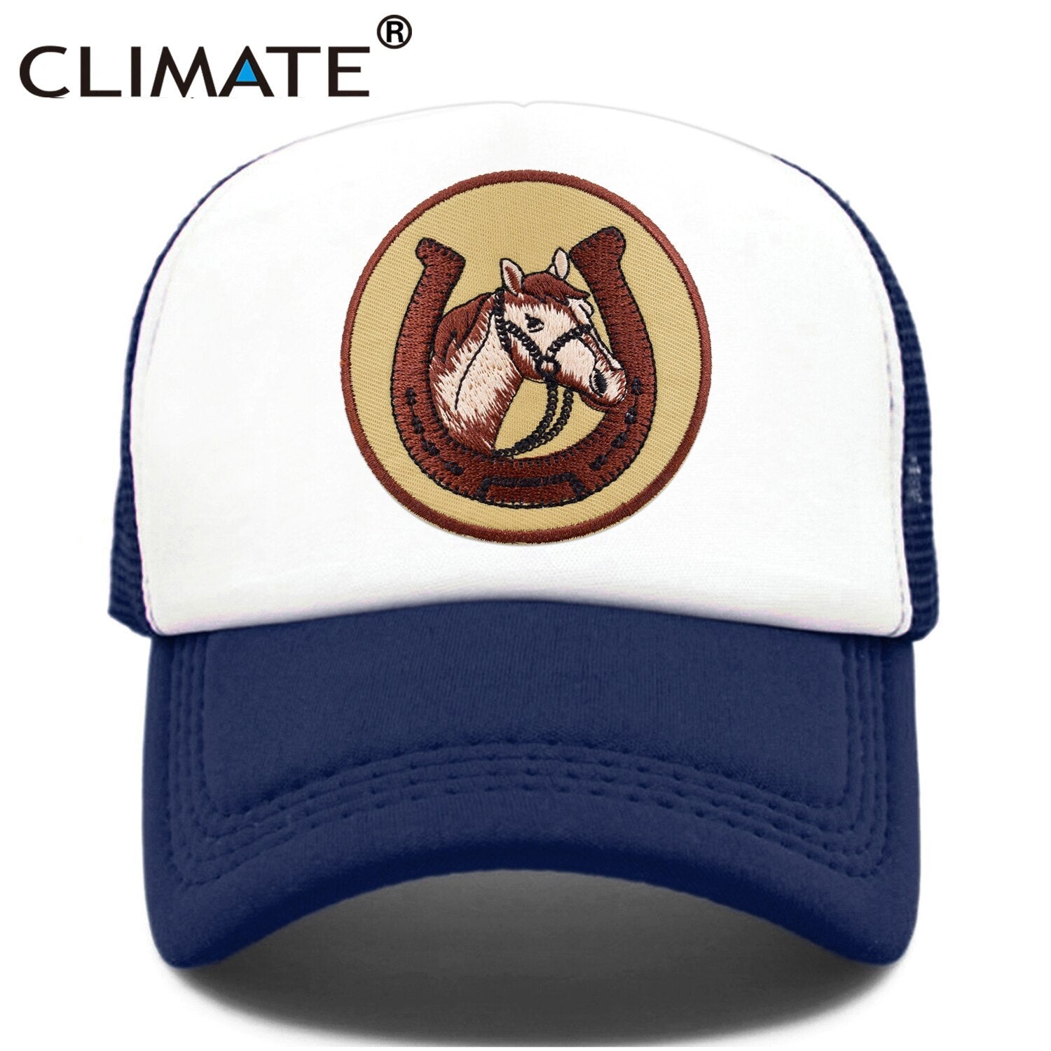 CLIMATE Horse Horseshoe Cap Summer Equestrian  Horseman Trucker Cap Equestrianism Riding Cool Sport Hat Cap Mesh Cap Adult Kid