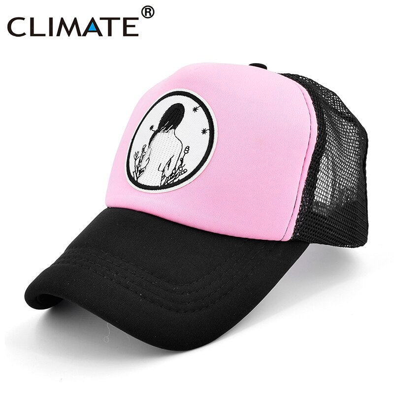 CLIMATE Beatuy Girl Trucker Cap Pink Black Girl Youth Women Beatuy Cap Young Lady Hip Hop Hat Mesh Cap Will Always Love YQ