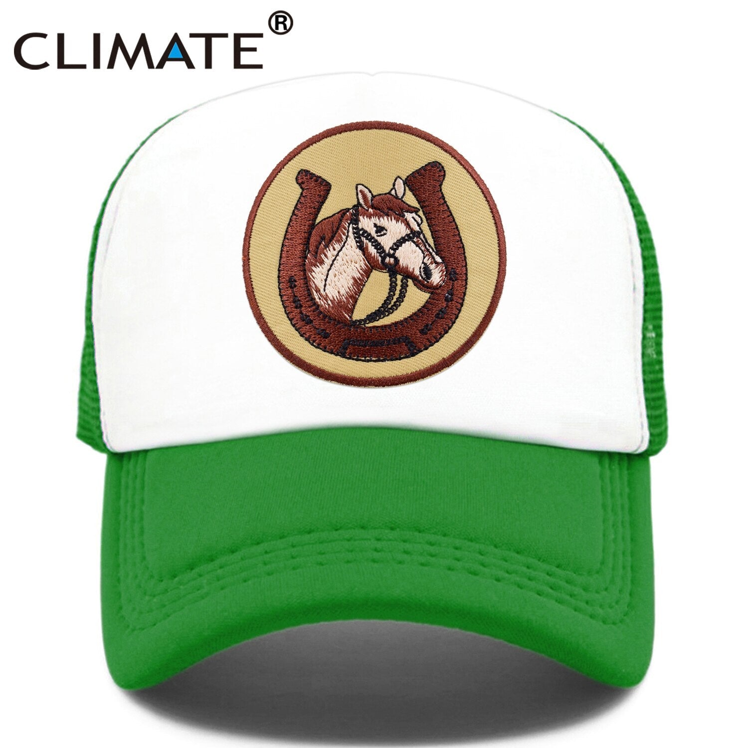 CLIMATE Horse Horseshoe Cap Summer Equestrian  Horseman Trucker Cap Equestrianism Riding Cool Sport Hat Cap Mesh Cap Adult Kid