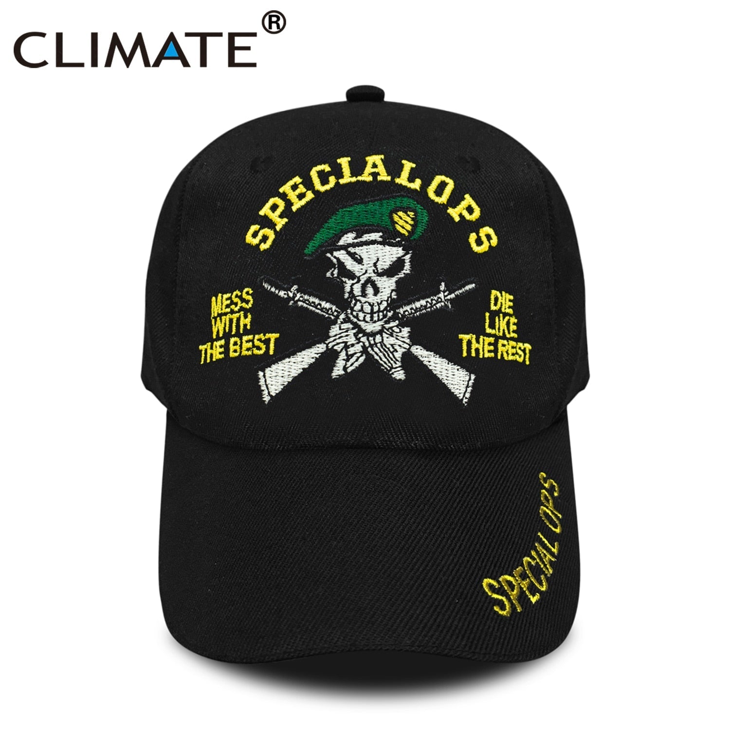 CLIMATE Man Bone Skull Baseball Cap Cool Black Forces Army Cap Cool Black Specialops Bone Gun Hats Baseball Caps Army Style Men