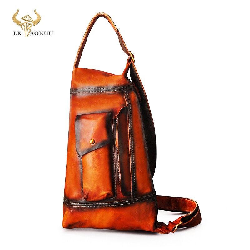 2022 Hot Sale Cow Grain Leather Fashion Chest Sling Bag For Men 9" Tablet Design Travel One Shoulder Cross-body Bag Male 2329