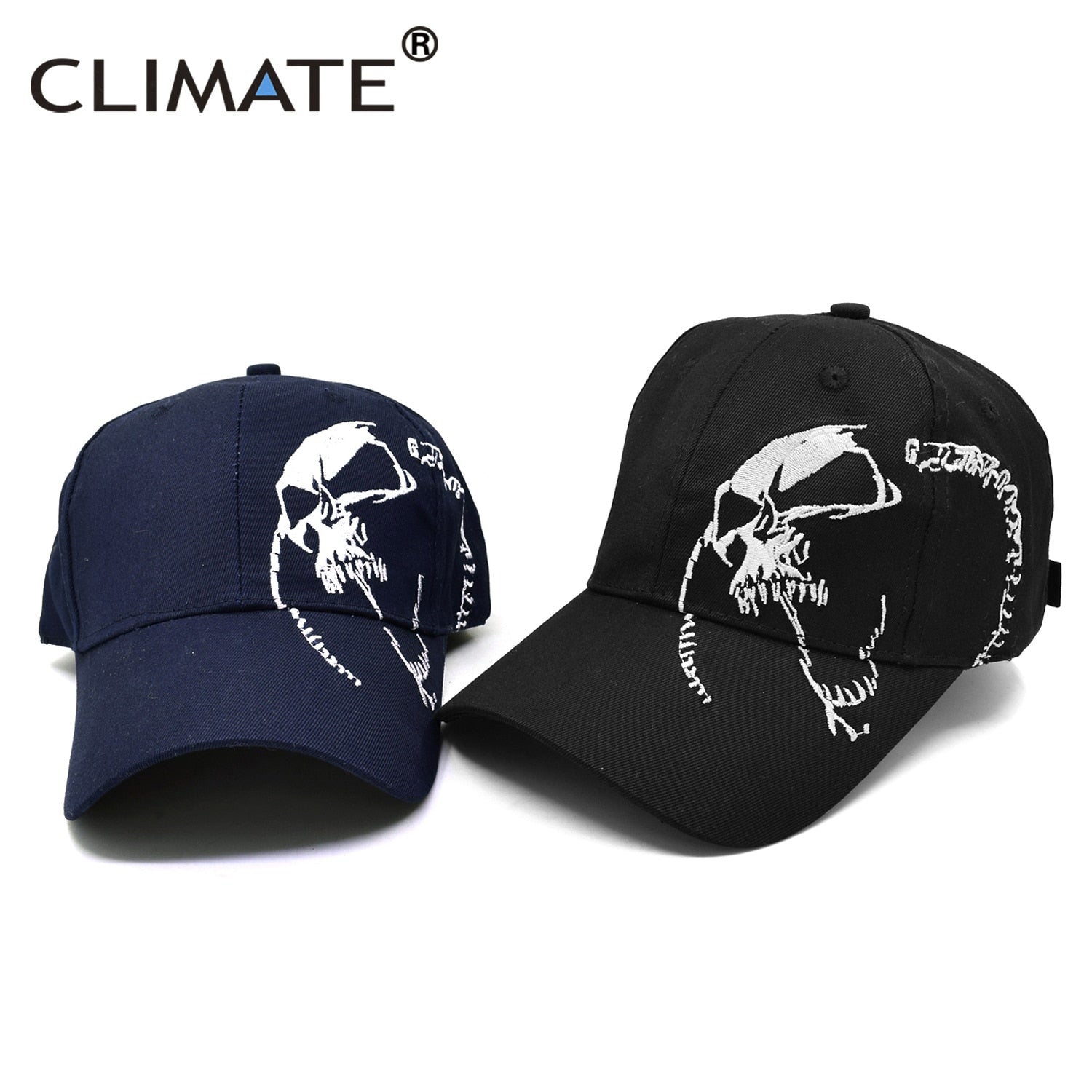 CLIMATE Black Skull Baseball Cap Men Skeleton Bone Embroidery Sport Cap Cool Black Cool Cap Hats Cotton Baseball Caps Men