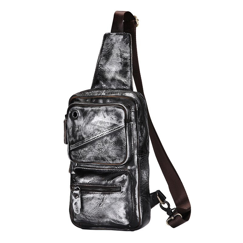 Hot Sale Real Soft Natural Leather Triangle Sling Chest Bag 8" Tablet Design One Shoulder Strap Cross-body Bag For Men Male 8020