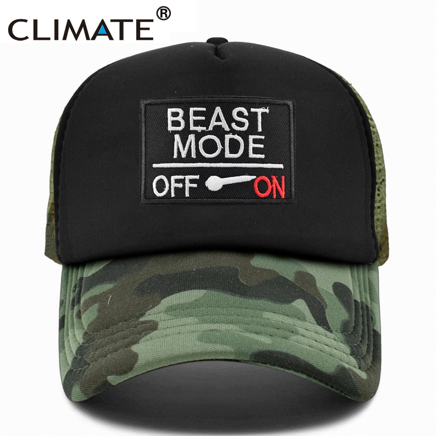 CLIMATE Beast Mode On Trucker Cap Cool Gym Beast Funny Camouflage Cap for Man Men Bodybuilding Summer Cool Baseball Mesh Caps