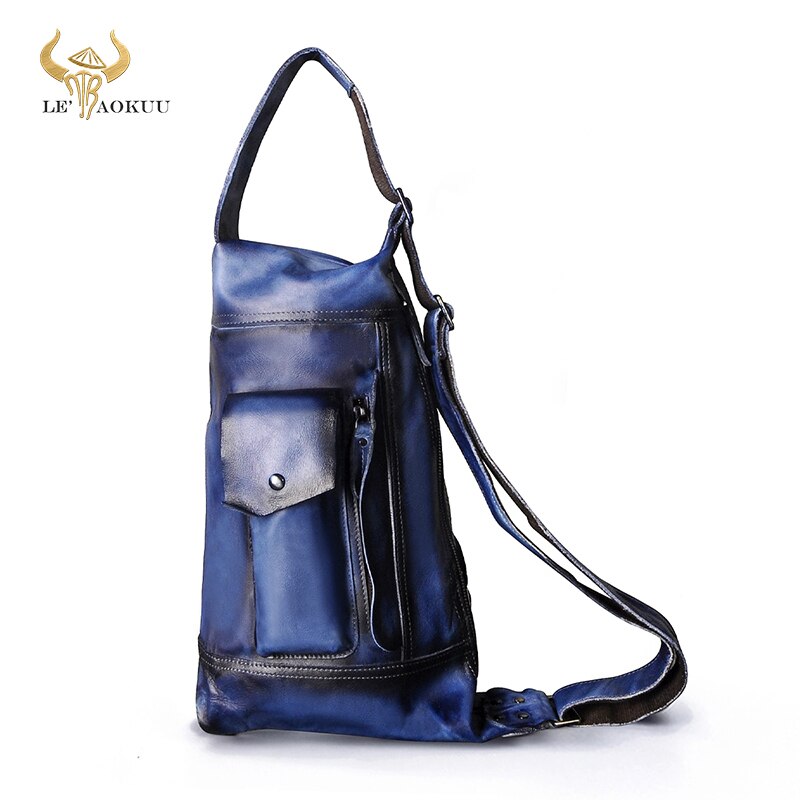 2020 New Men Original Leather Casual Fashion Chest Sling Bag 9" Tablet Design Travel One Shoulder Bag Crossbody Bag Male 2329