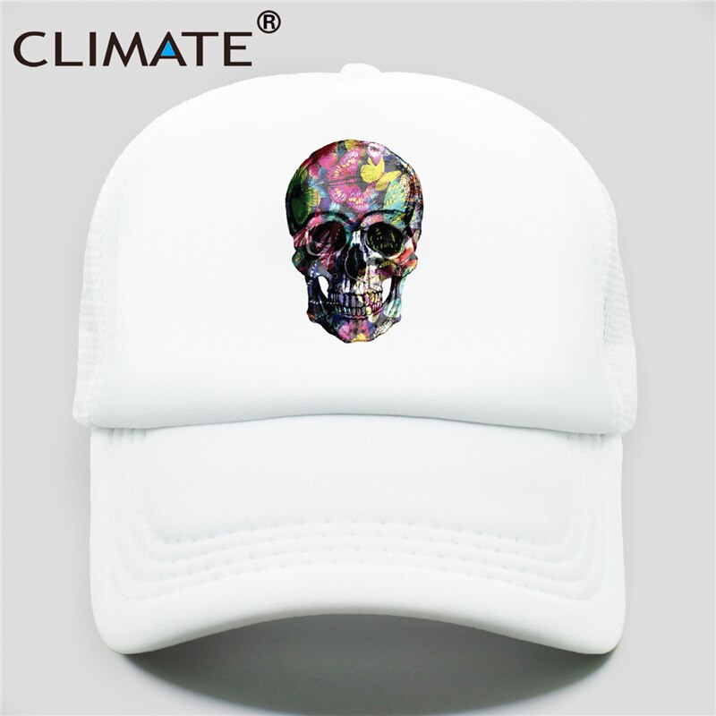 CLIMATE Flower Skeleton Trucker Cap Butterfly Skull Bone Cool Cap Fancy HipHop Baseball Caps Summer Mesh Cap Hat for Men