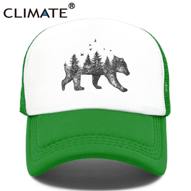 CLIMATE Forest Bear Trucker Cap Hunt Hunting Cap Hat Hip Hop Men Women Hat Baseball Cap Cool Summer Mesh Caps