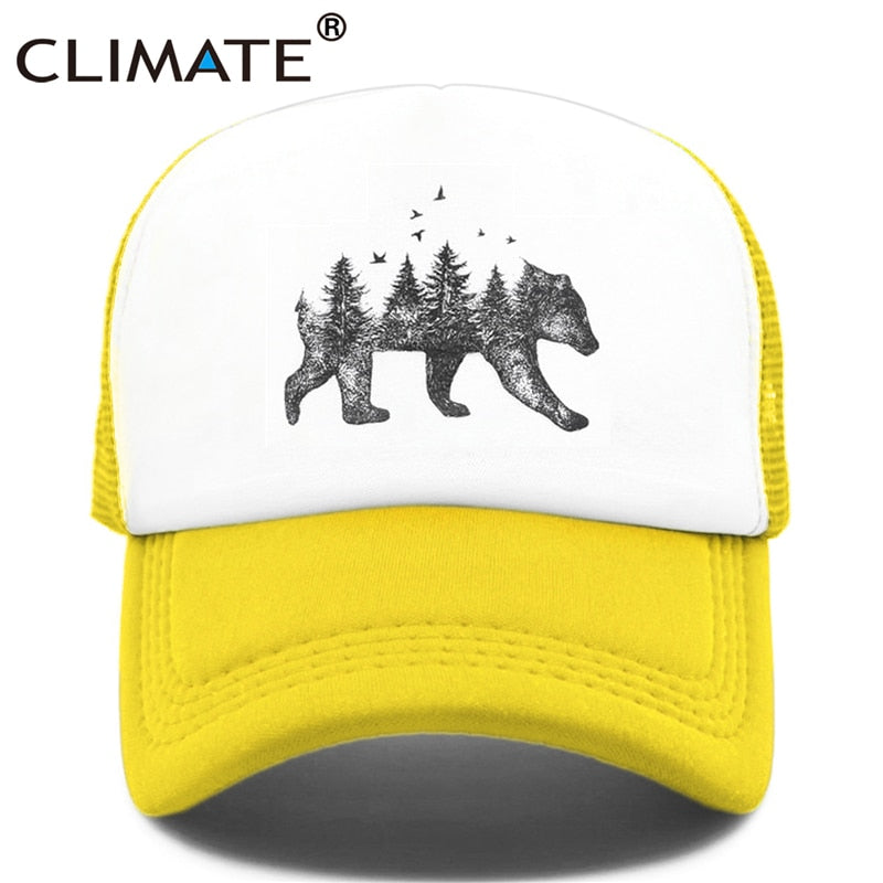 CLIMATE Forest Bear Trucker Cap Hunt Hunting Cap Hat Hip Hop Men Women Hat Baseball Cap Cool Summer Mesh Caps