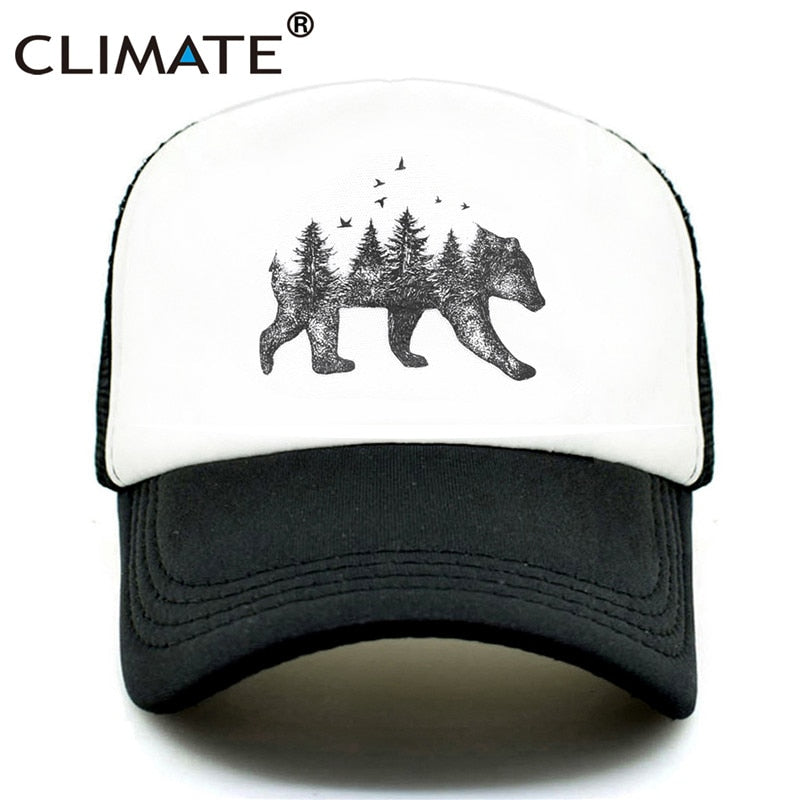 CLIMATE Forest Bear Trucker Cap Hunt Hunting Cap Hat Hip Hop Men Women Hat Baseball Cap Cool Summer Mesh Caps