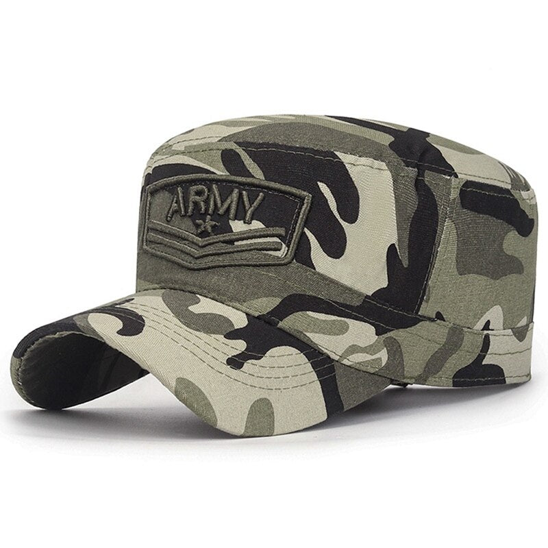 Summer Men's ARMY Corps Cap Hat Military Hats Camouflage Flat Top Hat Men Cotton Hat  Embroidered Camo Hat