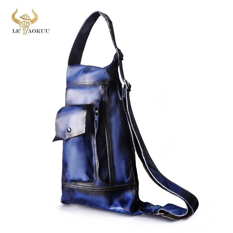 2022 Hot Sale Cow Grain Leather Fashion Chest Sling Bag For Men 9" Tablet Design Travel One Shoulder Cross-body Bag Male 2329