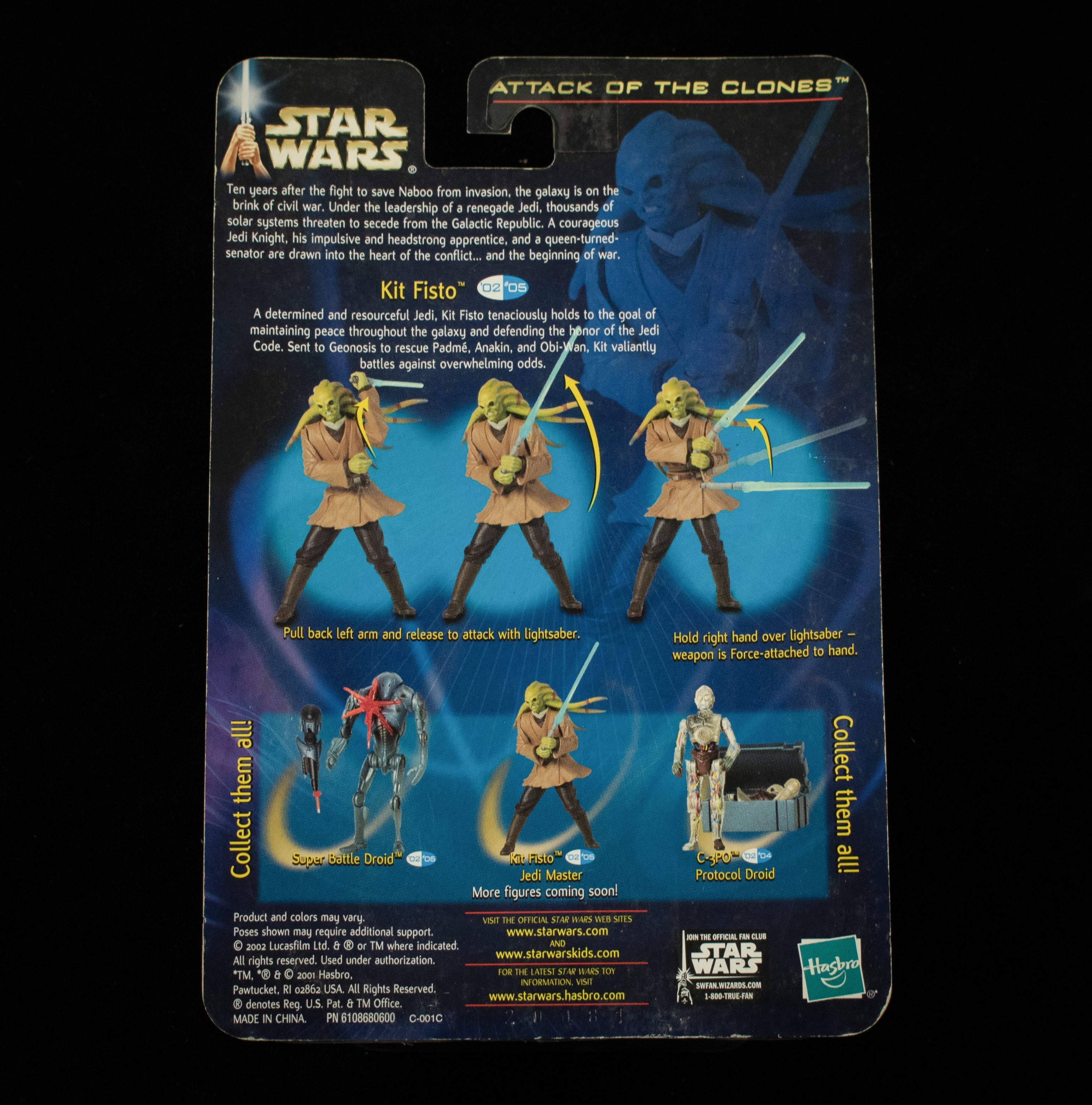 Kit Fisto Jedi Master Attack of the Clones Star Wars 2002 Hasbro Action Figure.