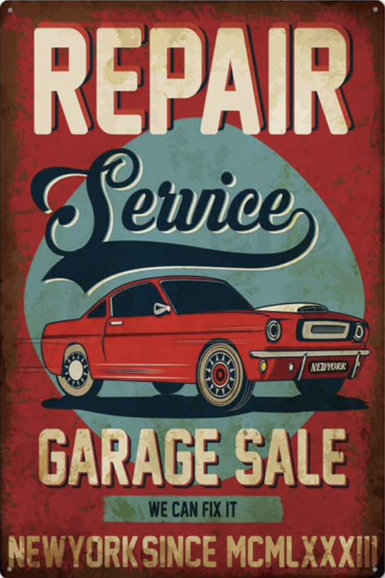 Metal Bar Sign Repair Service Garage Sale