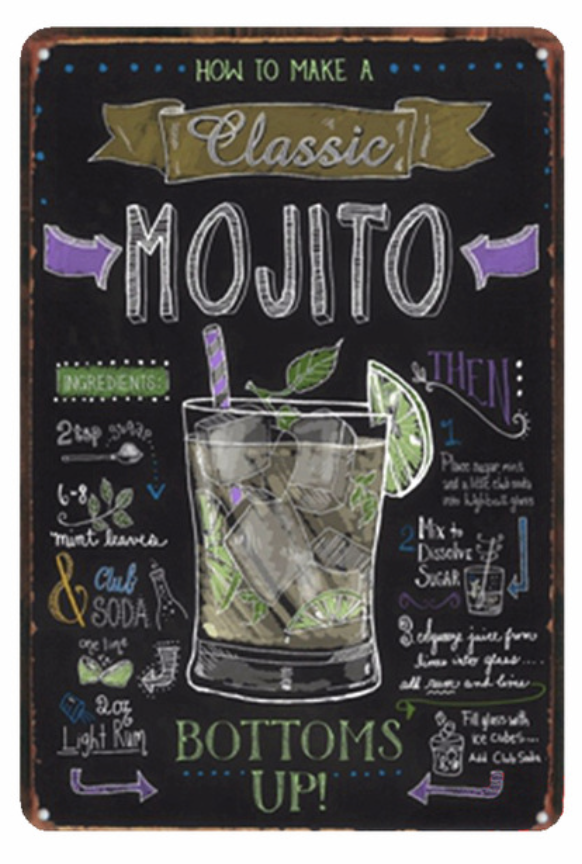 Metal Bar Sign Mojito Bottoms Up