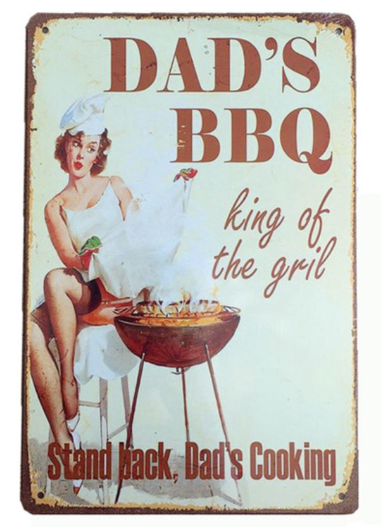 Metal Bar Sign Dad's BBQ Pin Up Girl