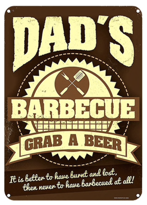 Metal Bar Sign Dad's BBQ Grab a Beer